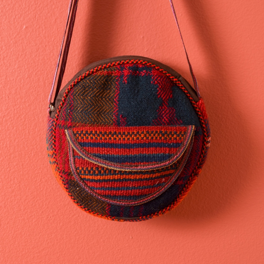 Woven Round Red Shoulder Bag